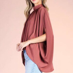 Tyche | Size L | Terracotta High-Low Caftan Top with Mock Turtleneck